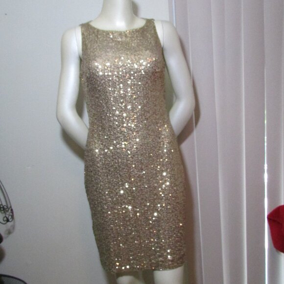 Lauren Ralph Lauren Dresses & Skirts - Lauren Ralph Lauren Gold Sequin Cocktail Evening Party Dress Backless